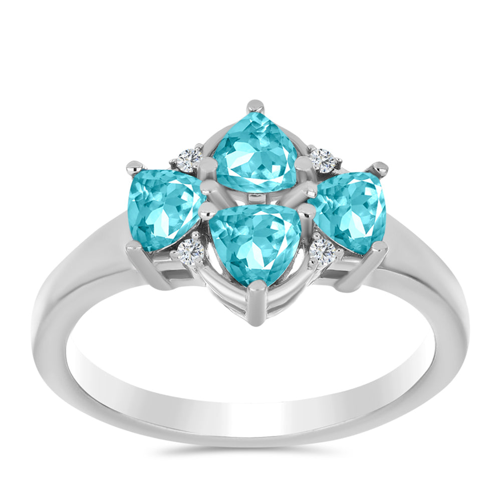 Inel din Argint 925 ( 2.97 grame ) cu Cuarț Paraiba și Topaz Alb 0.93 Carate