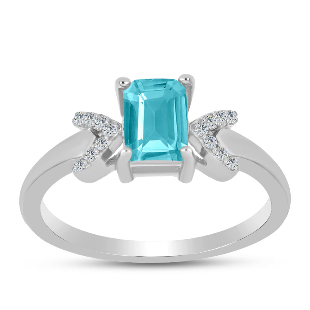 Inel din Argint 925 ( 2.12 grame ) cu Cuarț Paraiba și Topaz Alb 0.93 Carate 3 