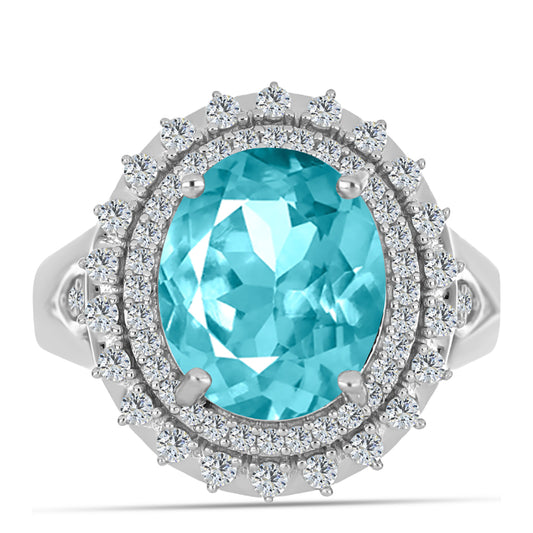 Inel din Argint 925 ( 4.44 grame ) cu Cuarț Paraiba și Topaz Alb 5.17 Carate