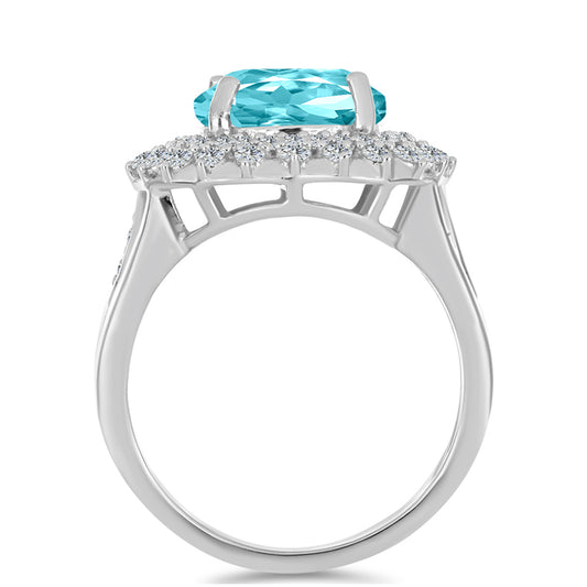 Inel din Argint 925 ( 4.44 grame ) cu Cuarț Paraiba și Topaz Alb 5.17 Carate