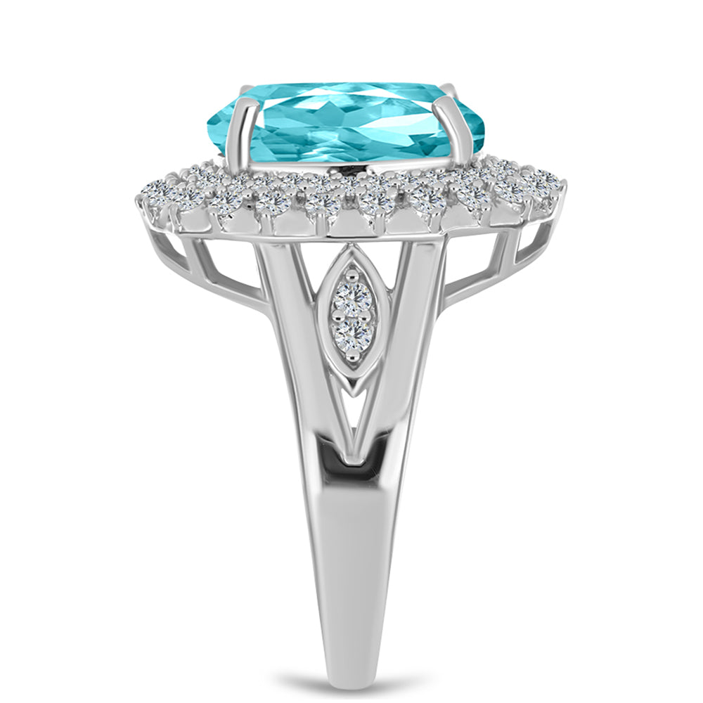 Inel din Argint 925 ( 4.44 grame ) cu Cuarț Paraiba și Topaz Alb 5.17 Carate 4 