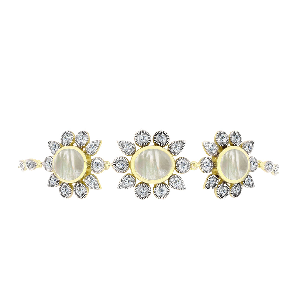 Brățară din Argint 925 Placat cu Aur ( 9.71 grame ) cu Sidef și Topaz Alb 5.97 Carate