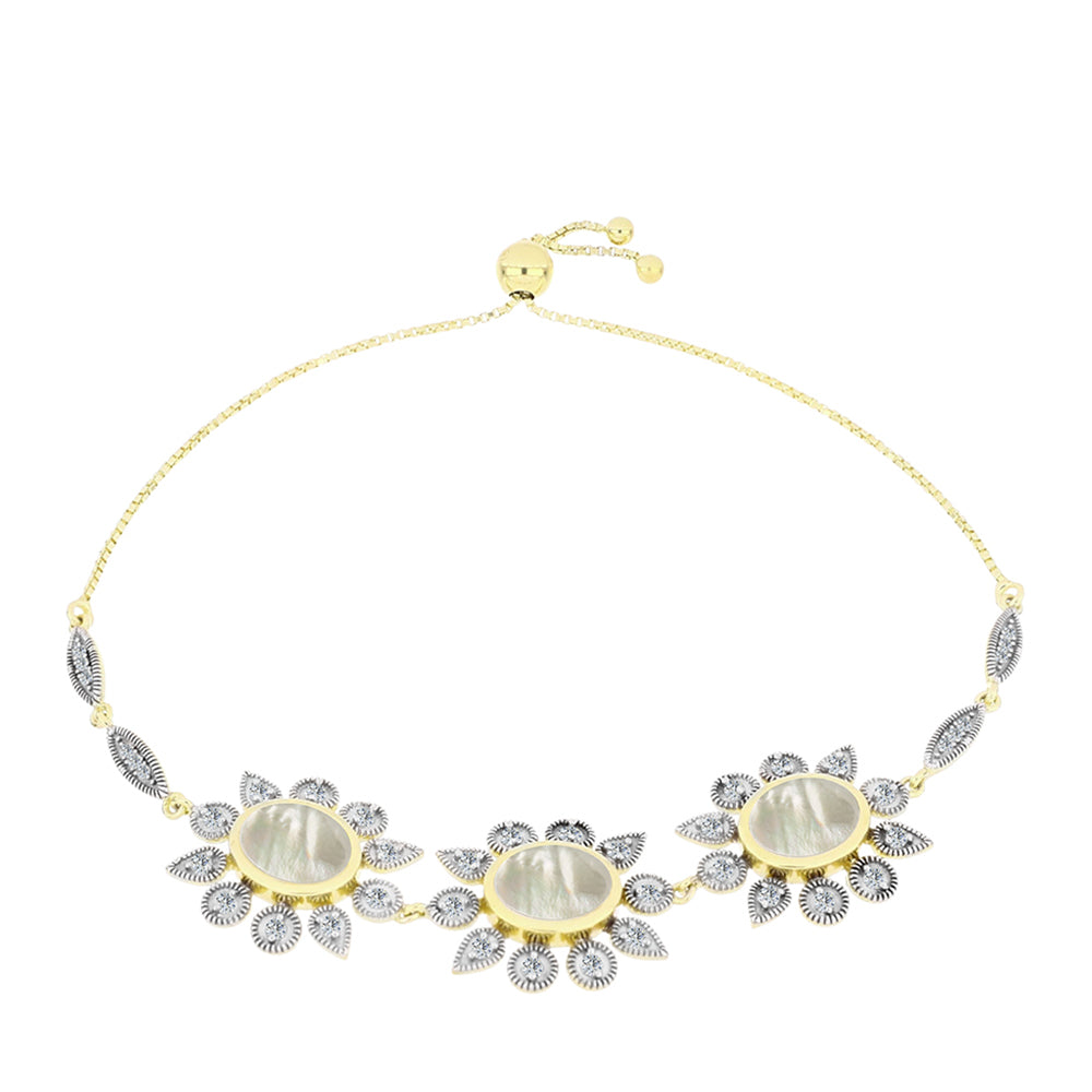 Brățară din Argint 925 Placat cu Aur ( 9.71 grame ) cu Sidef și Topaz Alb 5.97 Carate 1 