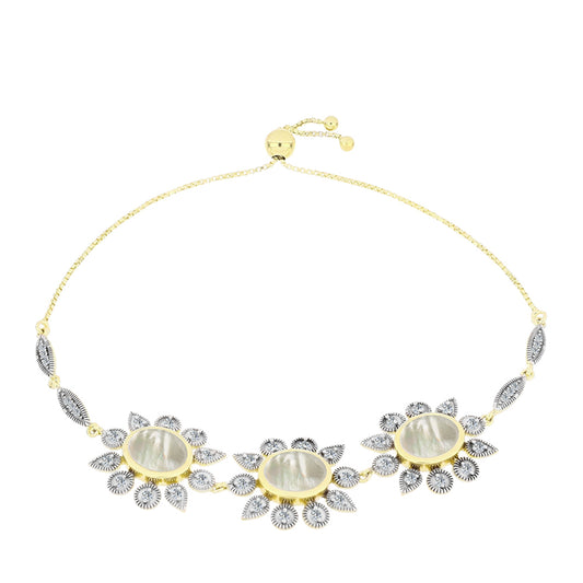 Brățară din Argint 925 Placat cu Aur ( 9.71 grame ) cu Sidef și Topaz Alb 5.97 Carate