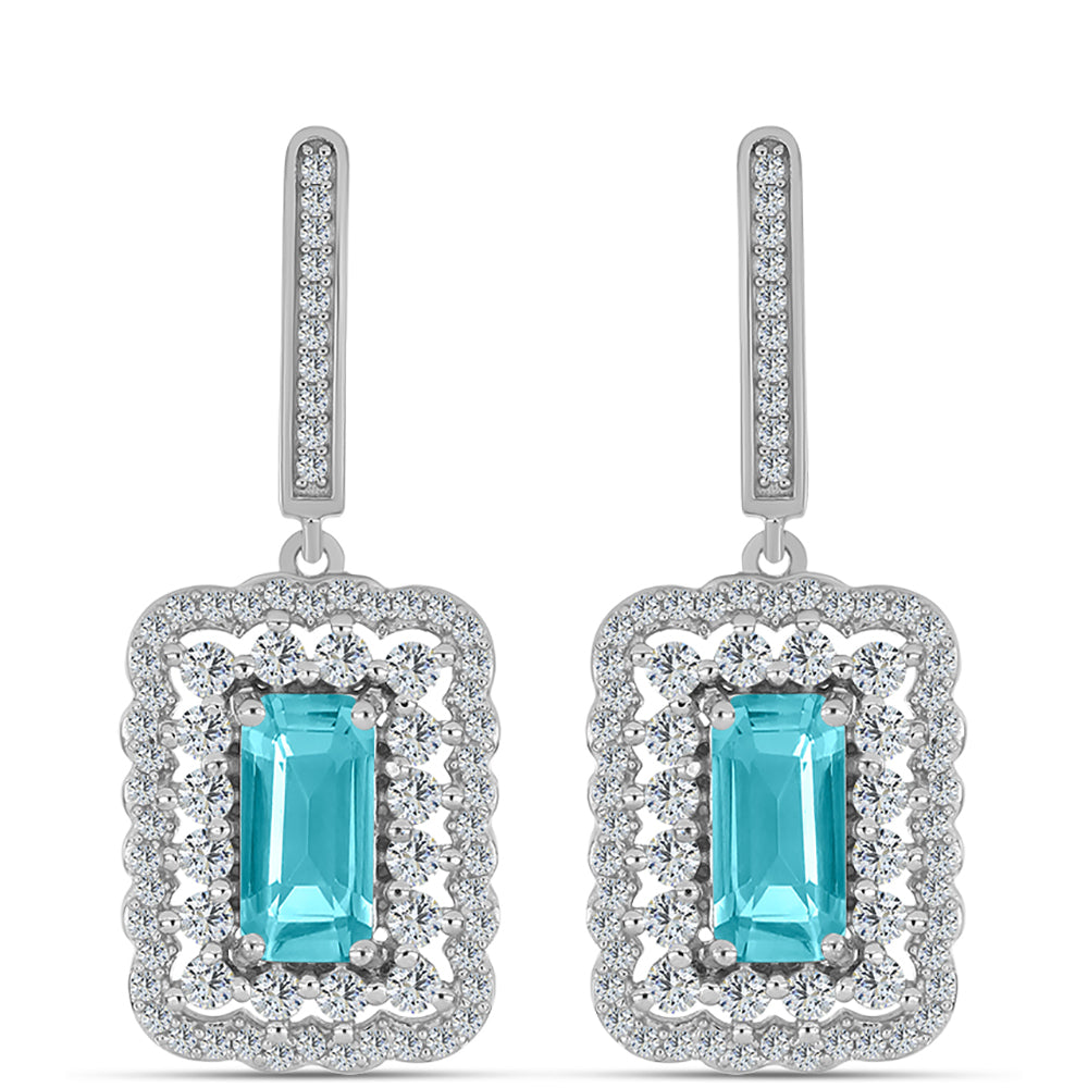 Cercei din Argint 925 ( 7.18 grame ) cu Cuarț Paraiba și Topaz Alb 4.61 Carate