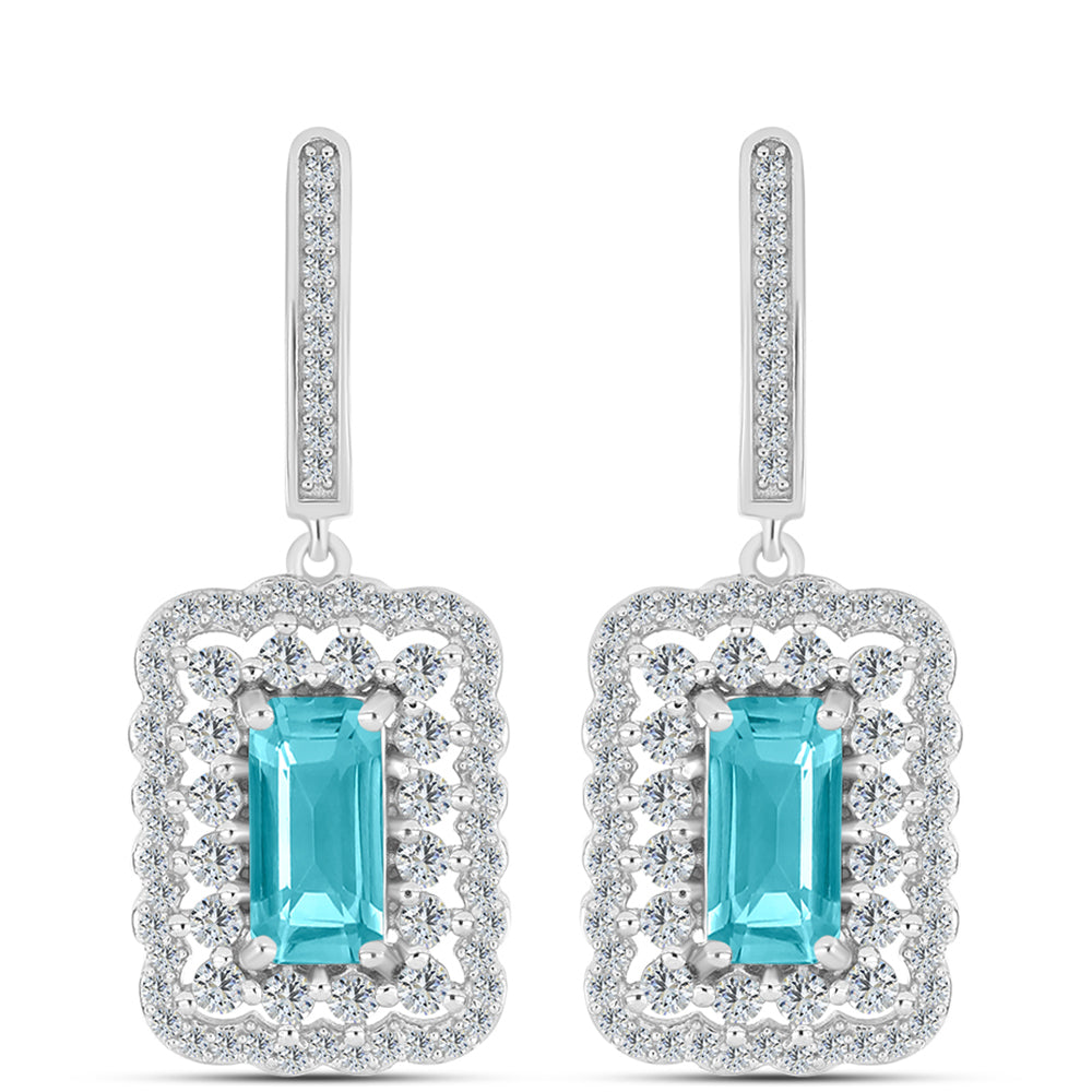 Cercei din Argint 925 ( 7.18 grame ) cu Cuarț Paraiba și Topaz Alb 4.61 Carate