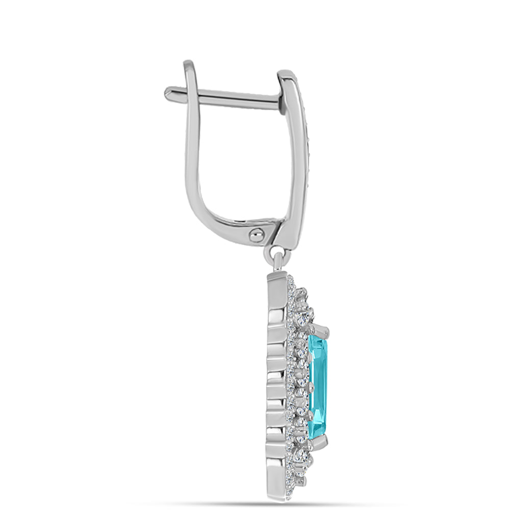 Cercei din Argint 925 ( 7.18 grame ) cu Cuarț Paraiba și Topaz Alb 4.61 Carate