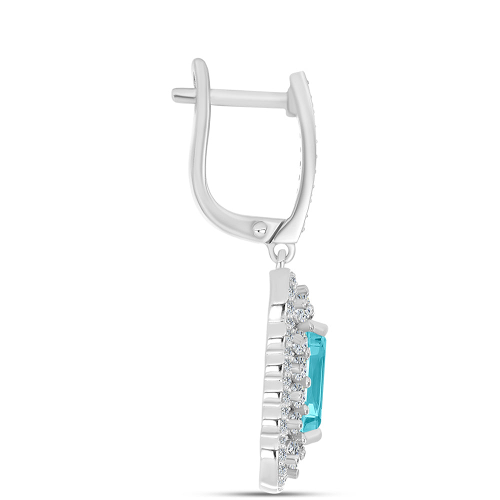 Cercei din Argint 925 ( 7.18 grame ) cu Cuarț Paraiba și Topaz Alb 4.61 Carate
