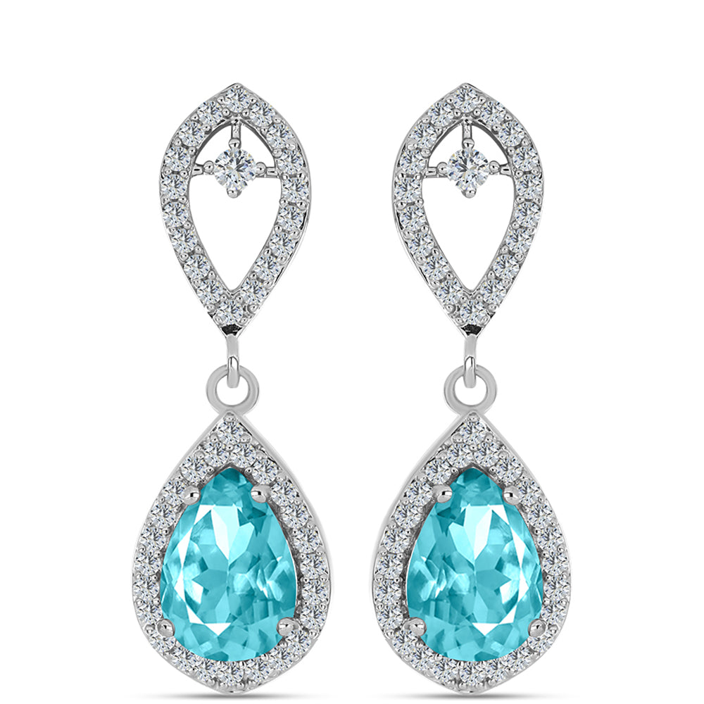 Cercei din Argint 925 ( 4.21 grame ) cu Cuarț Paraiba și Topaz Alb 4.41 Carate 1 