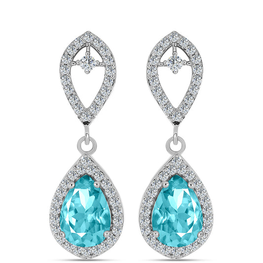Cercei din Argint 925 ( 4.21 grame ) cu Cuarț Paraiba și Topaz Alb 4.41 Carate
