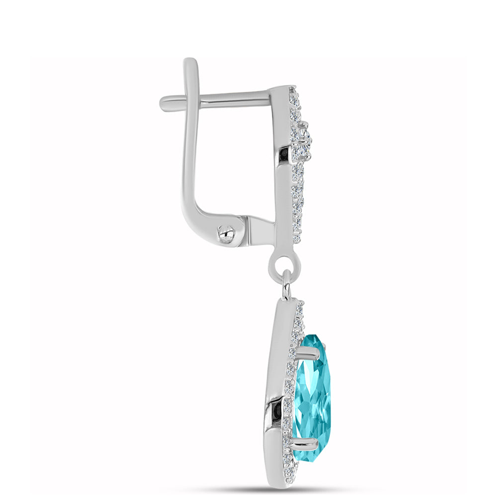 Cercei din Argint 925 ( 4.21 grame ) cu Cuarț Paraiba și Topaz Alb 4.41 Carate 2 