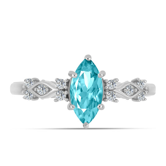 Inel din Argint 925 ( 2.1 grame ) cu Cuarț Paraiba și Topaz Alb 1.07 Carate