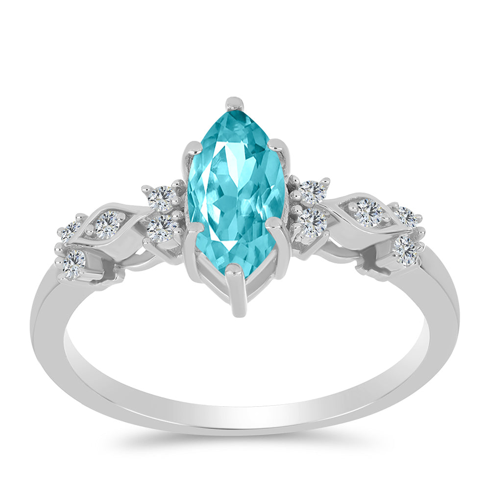 Inel din Argint 925 ( 2.1 grame ) cu Cuarț Paraiba și Topaz Alb 1.07 Carate
