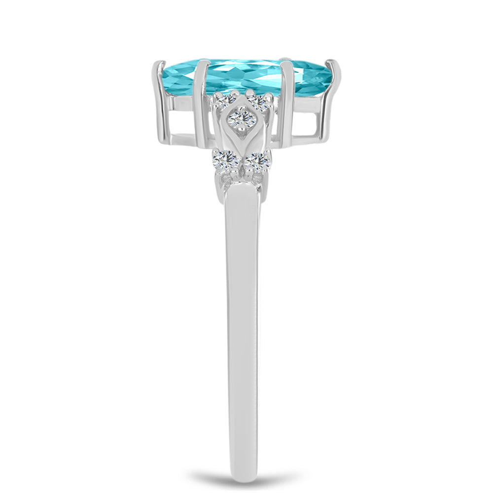 Inel din Argint 925 ( 2.1 grame ) cu Cuarț Paraiba și Topaz Alb 1.07 Carate 4 