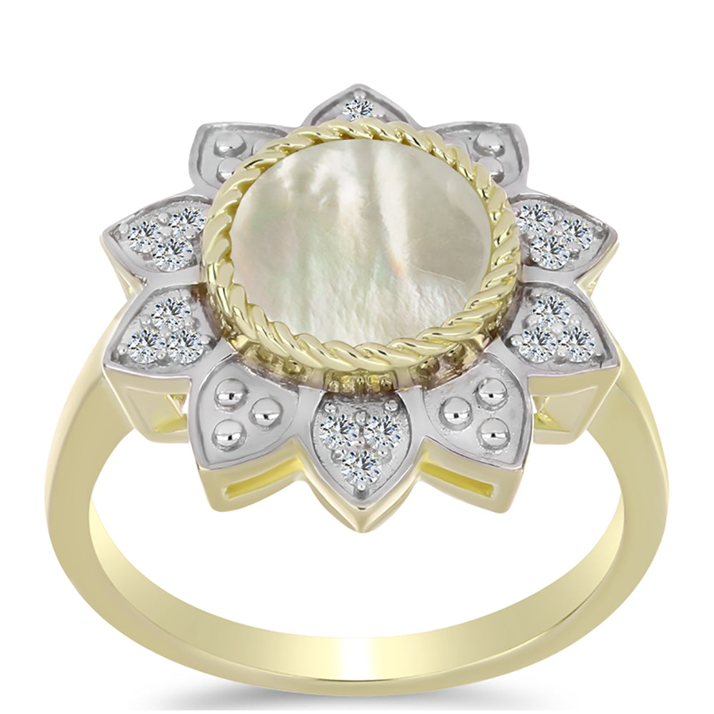 Inel din Argint 925 Placat cu Aur ( 4.04 grame ) cu Sidef și Topaz Alb 1.48 Carate