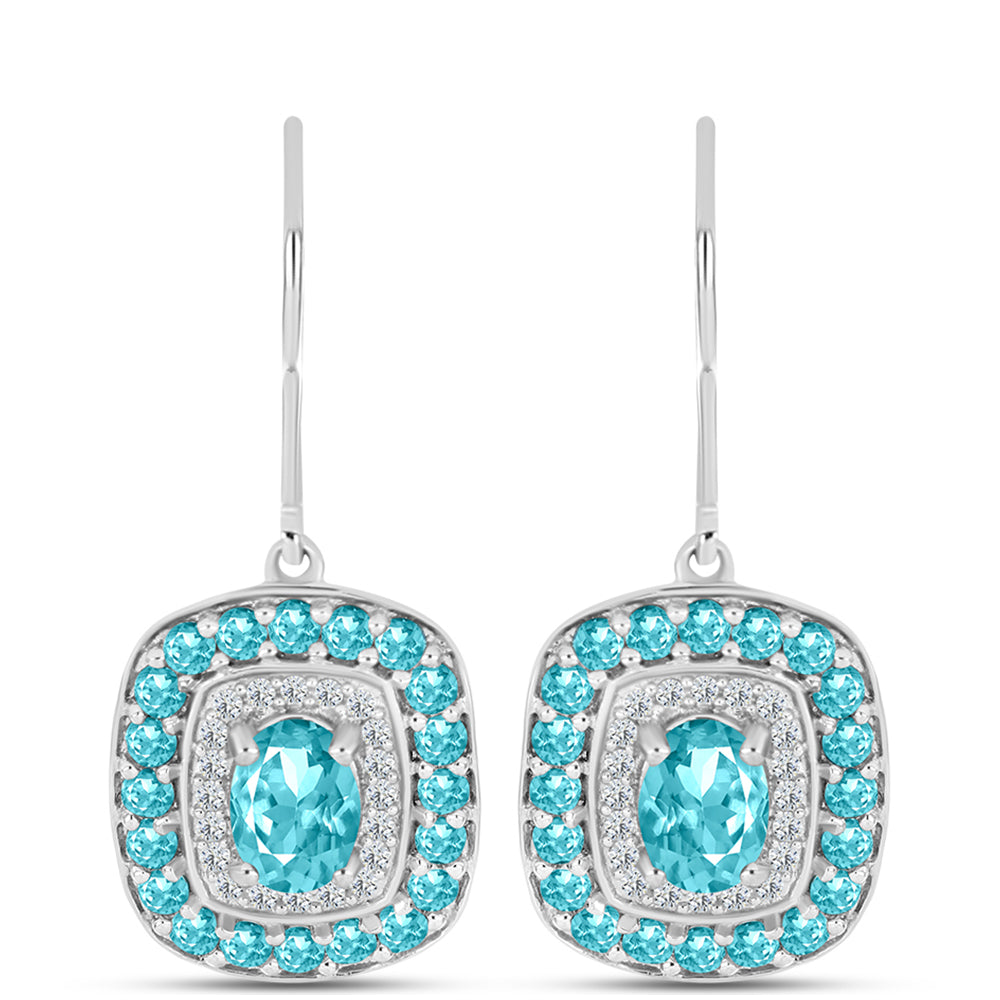 Cercei din Argint 925 ( 3.93 grame ) cu Cuarț Paraiba și Topaz Alb 2.9 Carate 1 