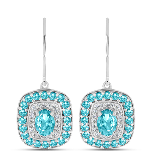 Cercei din Argint 925 ( 3.93 grame ) cu Cuarț Paraiba și Topaz Alb 2.9 Carate