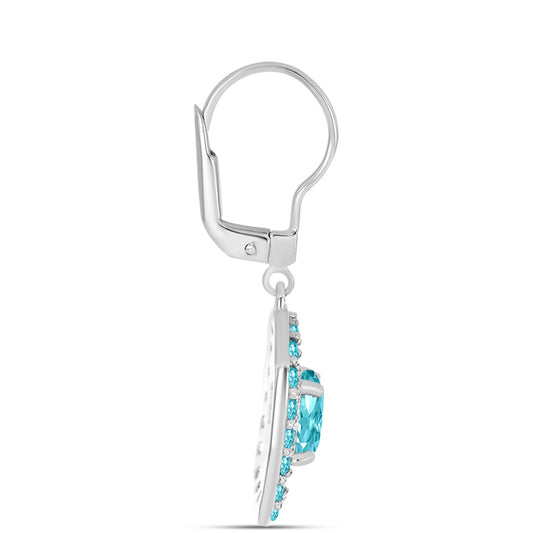 Cercei din Argint 925 ( 3.93 grame ) cu Cuarț Paraiba și Topaz Alb 2.9 Carate