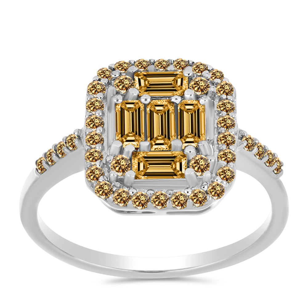 Inel din Argint 925 ( 2.65 grame ) cu Moissanite Șampanie 0.97 Carate 3 