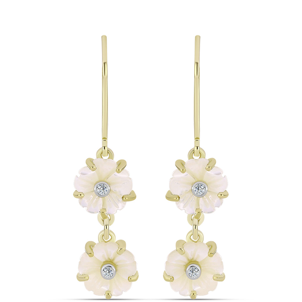 Cercei din Argint 925 Placat cu Aur ( 2.55 grame ) cu Sidef și Topaz Alb 3.9 Carate