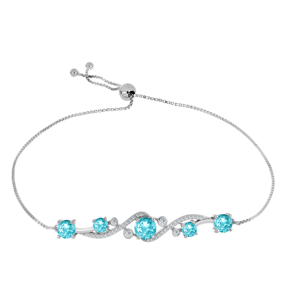 Brățară din Argint 925 ( 5.46 grame ) cu Cuarț Paraiba și Topaz Alb 2.41 Carate 1 