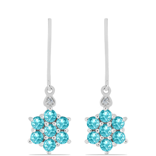 Cercei din Argint 925 ( 2.43 grame ) cu Cuarț Paraiba și Topaz Alb 1.4 Carate