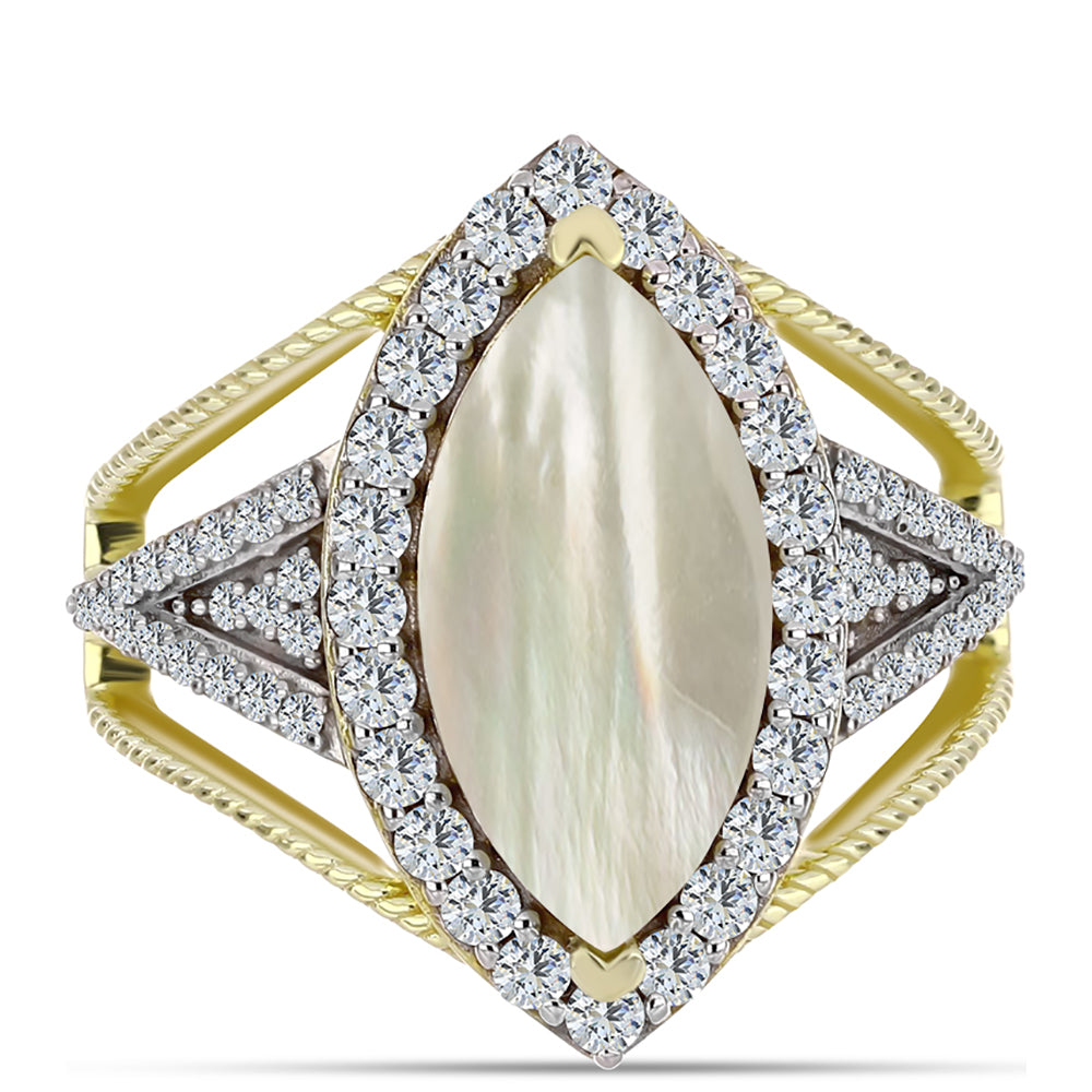 Inel din Argint 925 Placat cu Aur ( 5.02 grame ) cu Sidef și Topaz Alb 3.41 Carate 1 