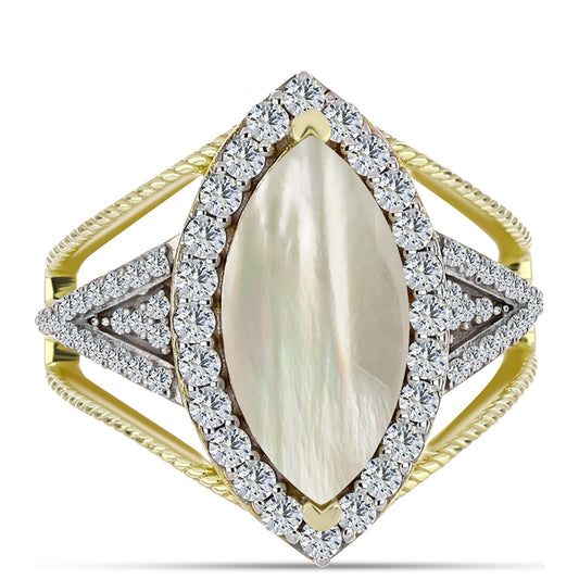 Inel din Argint 925 Placat cu Aur ( 5.02 grame ) cu Sidef și Topaz Alb 3.41 Carate