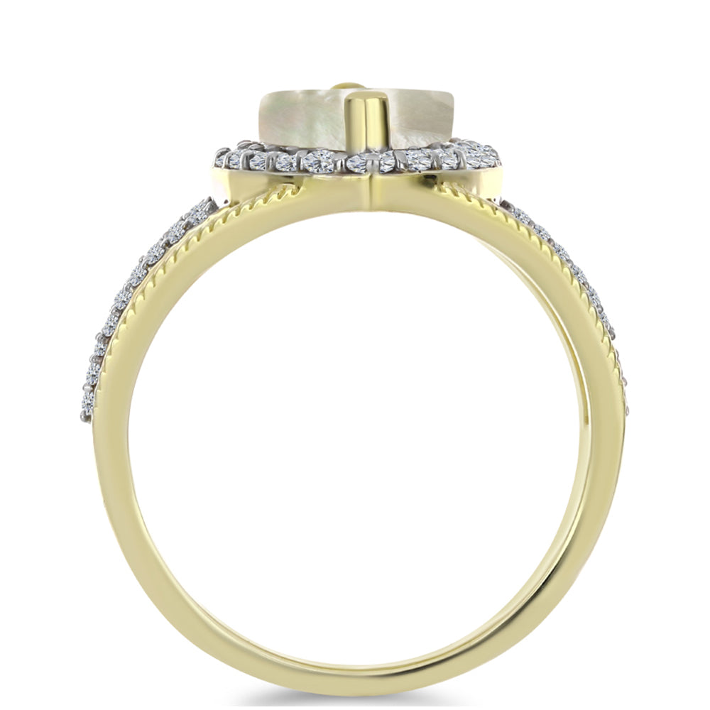 Inel din Argint 925 Placat cu Aur ( 5.02 grame ) cu Sidef și Topaz Alb 3.41 Carate 2 