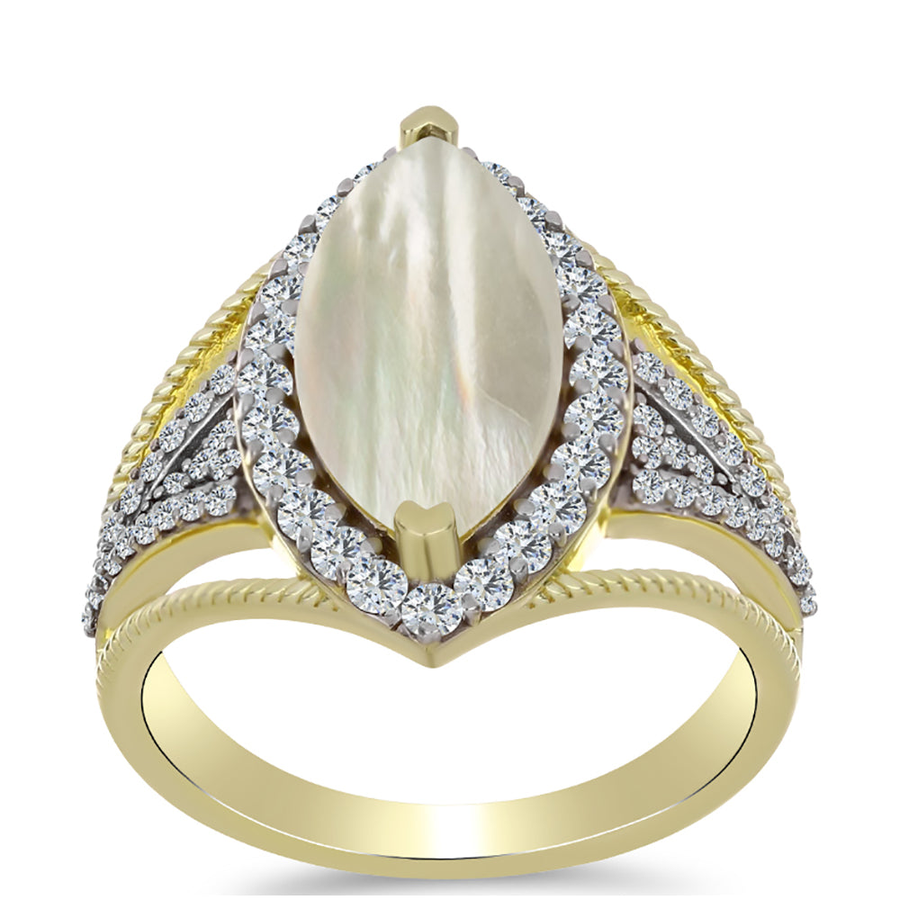 Inel din Argint 925 Placat cu Aur ( 5.02 grame ) cu Sidef și Topaz Alb 3.41 Carate 3 