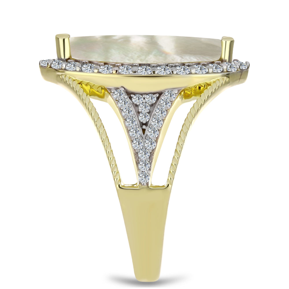 Inel din Argint 925 Placat cu Aur ( 5.02 grame ) cu Sidef și Topaz Alb 3.41 Carate 4 