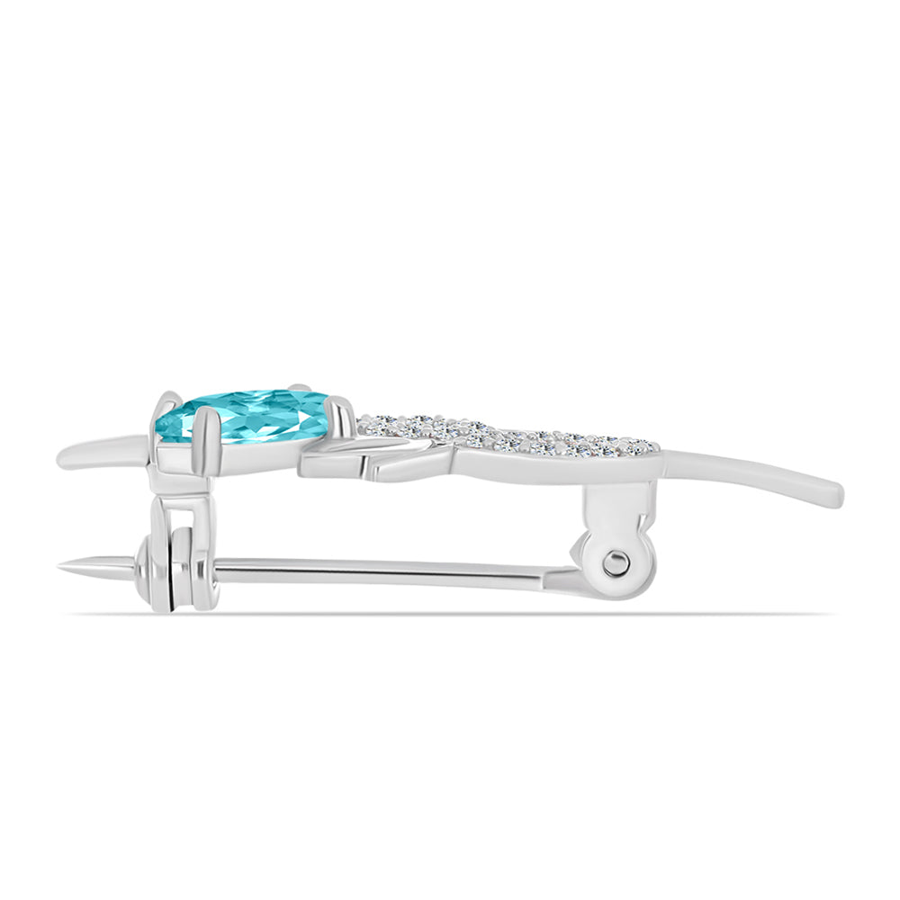 Broşă din Argint 925 ( 1.97 grame ) cu Cuarț Paraiba și Topaz Alb 0.59 Carate 2 