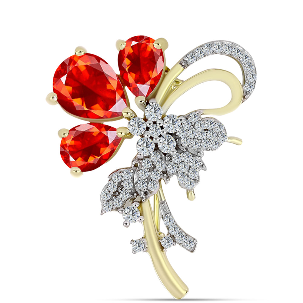 Broşă din Argint 925 Placat cu Aur ( 3.86 grame ) cu Opal Etiopian Lega Dembi Roșu și Topaz Alb 2.59 Carate 1 
