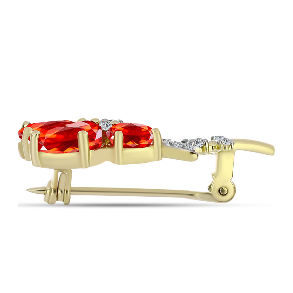 Broşă din Argint 925 Placat cu Aur ( 3.86 grame ) cu Opal Etiopian Lega Dembi Roșu și Topaz Alb 2.59 Carate 2 