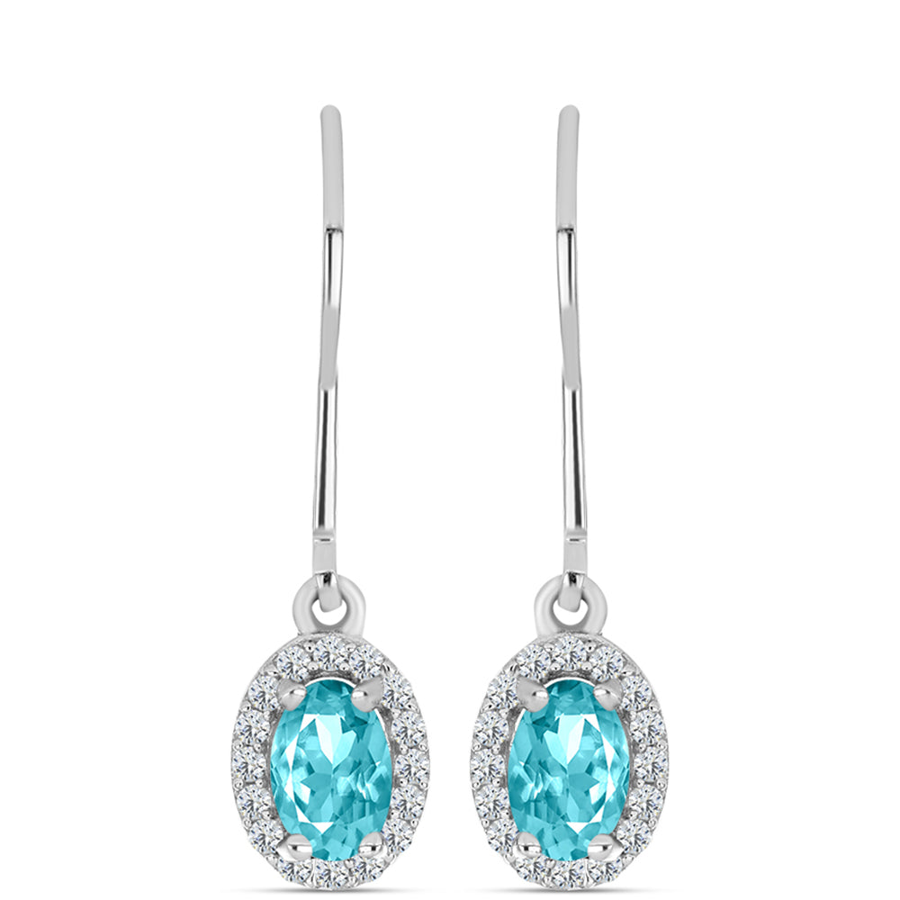 Cercei din Argint 925 ( 1.79 grame ) cu Cuarț Paraiba și Topaz Alb 0.98 Carate 1 