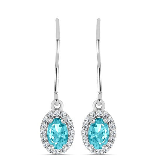 Cercei din Argint 925 ( 1.79 grame ) cu Cuarț Paraiba și Topaz Alb 0.98 Carate