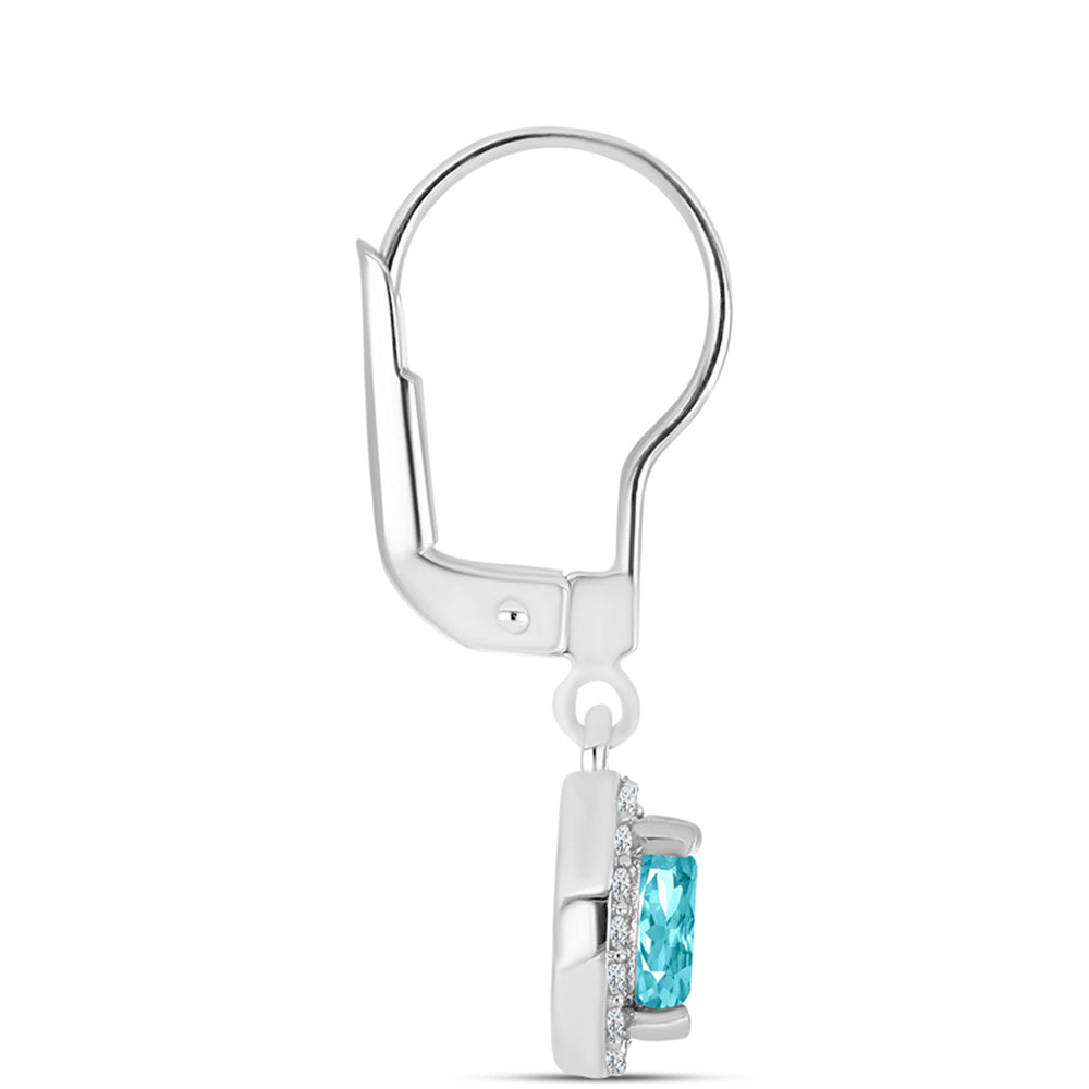 Cercei din Argint 925 ( 1.79 grame ) cu Cuarț Paraiba și Topaz Alb 0.98 Carate 2 