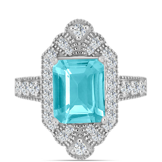 Inel din Argint 925 ( 4.17 grame ) cu Cuarț Paraiba și Topaz Alb 3.39 Carate