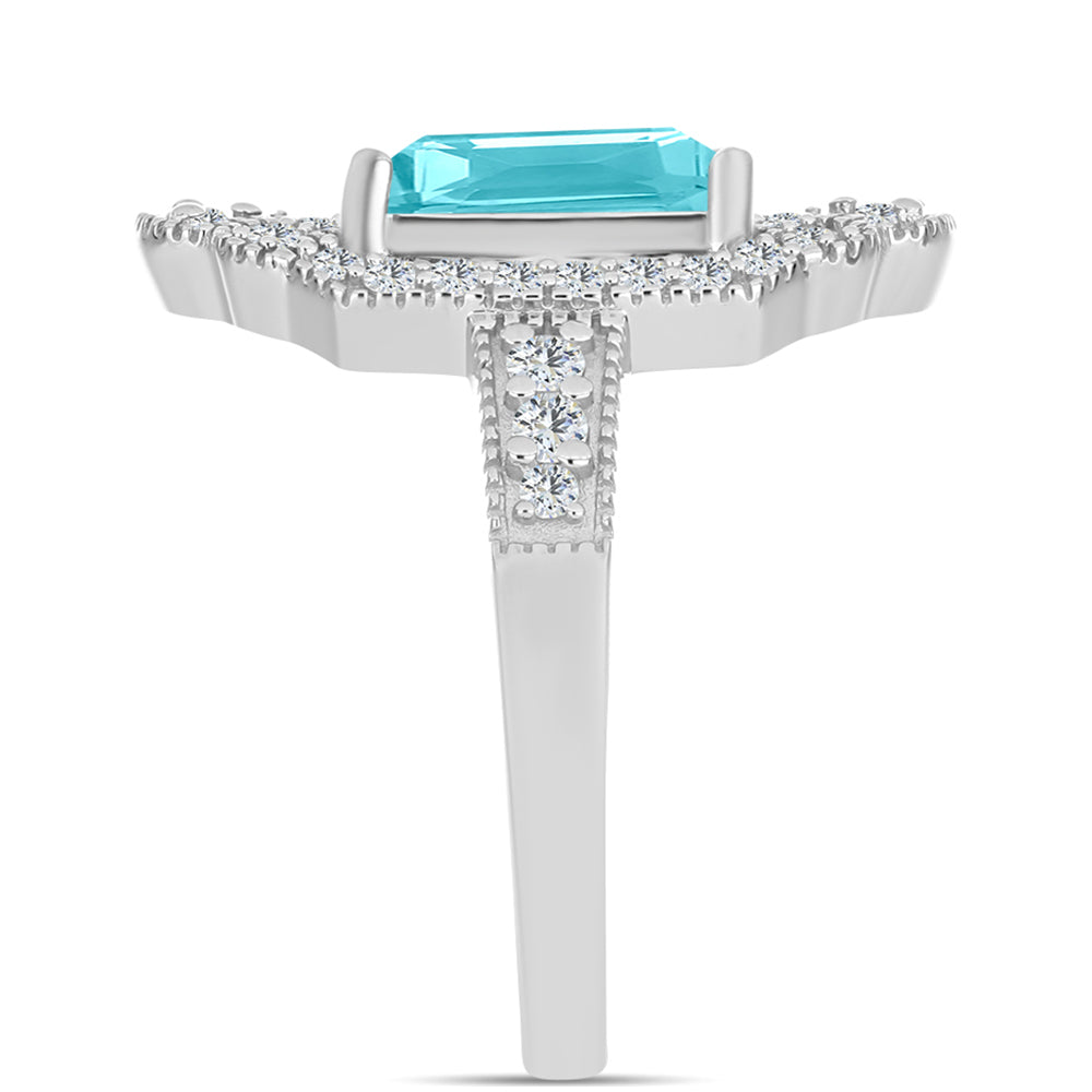 Inel din Argint 925 ( 4.17 grame ) cu Cuarț Paraiba și Topaz Alb 3.39 Carate