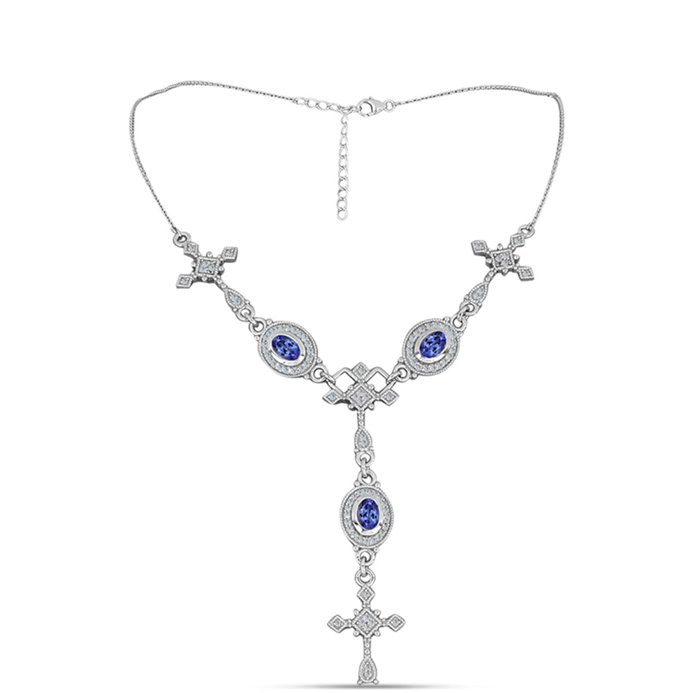 Colier din Argint 925 ( 8.5 grame ) cu Tanzanit AAA și Topaz Alb 2.07 Carate 1 