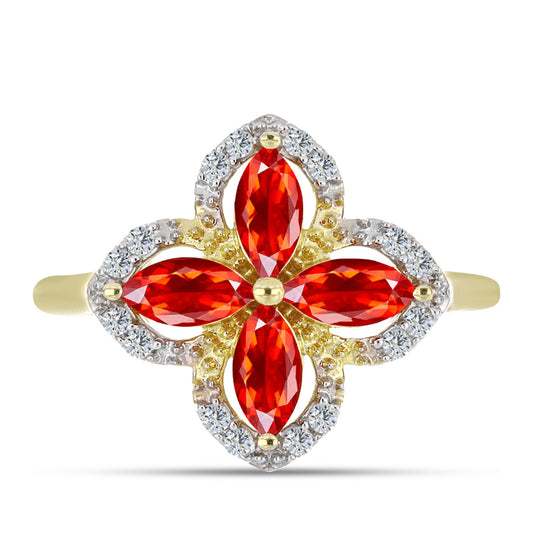 Inel din Argint 925 Placat cu Aur ( 2.57 grame ) cu Opal Etiopian Lega Dembi Roșu și Topaz Alb 0.77 Carate