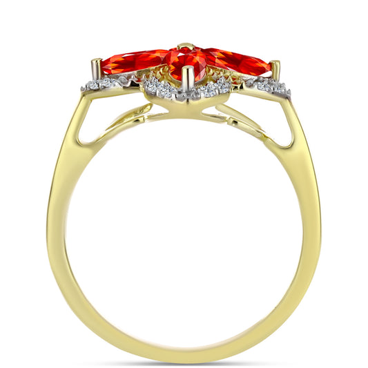 Inel din Argint 925 Placat cu Aur ( 2.57 grame ) cu Opal Etiopian Lega Dembi Roșu și Topaz Alb 0.77 Carate