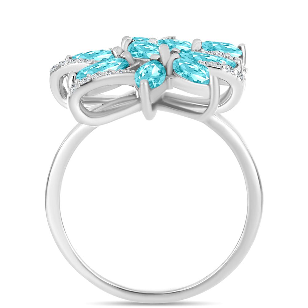 Inel din Argint 925 ( 5.32 grame ) cu Cuarț Paraiba și Topaz Alb 2.18 Carate 2 