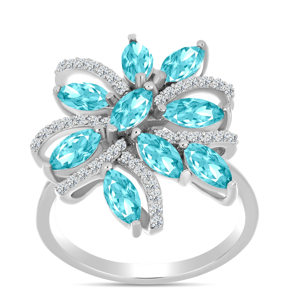 Inel din Argint 925 ( 5.32 grame ) cu Cuarț Paraiba și Topaz Alb 2.18 Carate