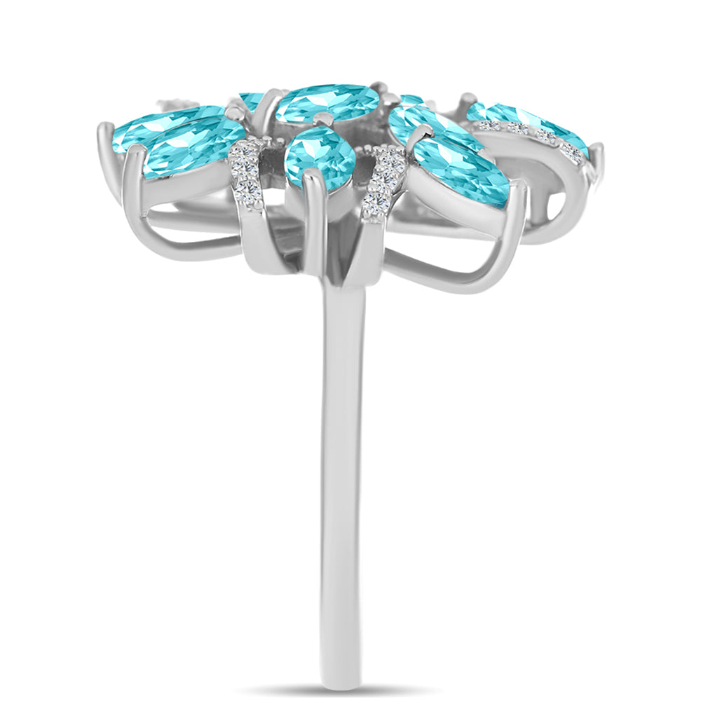Inel din Argint 925 ( 5.32 grame ) cu Cuarț Paraiba și Topaz Alb 2.18 Carate 4 