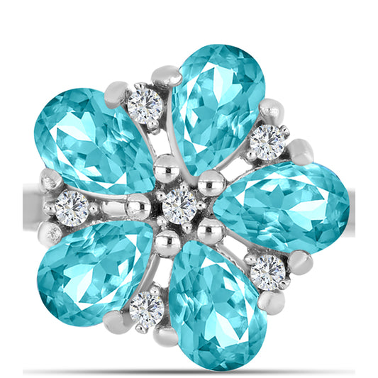 Inel din Argint 925 ( 2.72 grame ) cu Cuarț Paraiba și Topaz Alb 1.84 Carate