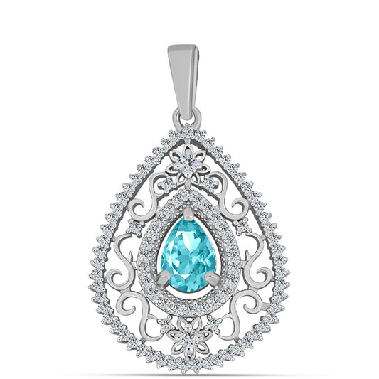 Pandantiv din Argint 925 ( 2.58 grame ) cu Cuarț Paraiba și Topaz Alb 1.25 Carate