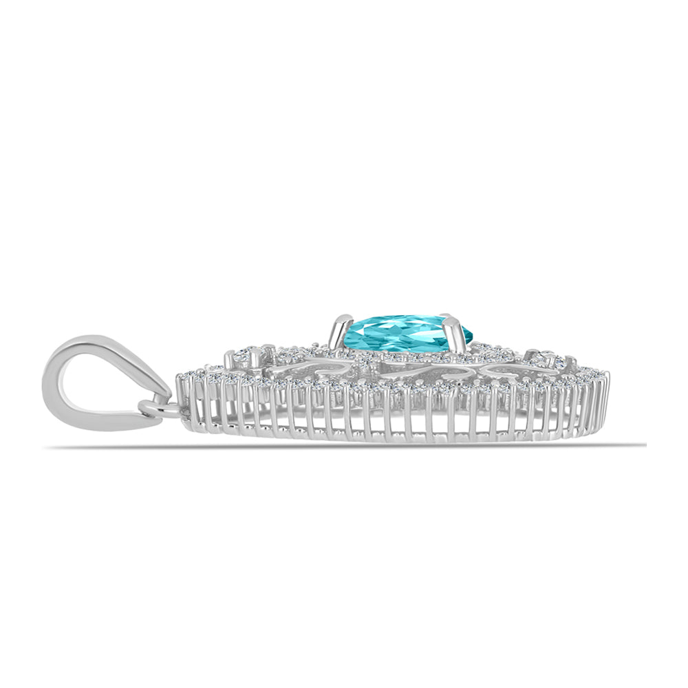 Pandantiv din Argint 925 ( 2.58 grame ) cu Cuarț Paraiba și Topaz Alb 1.25 Carate 2 