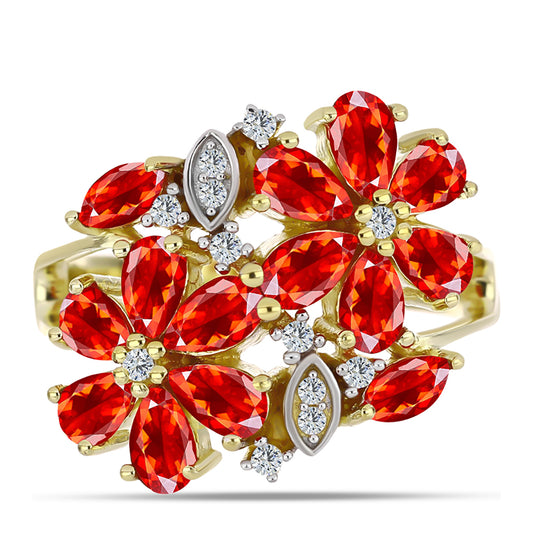 Inel din Argint 925 Placat cu Aur ( 4.74 grame ) cu Opal Etiopian Lega Dembi Roșu și Topaz Alb 1.91 Carate