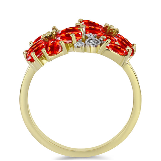 Inel din Argint 925 Placat cu Aur ( 4.74 grame ) cu Opal Etiopian Lega Dembi Roșu și Topaz Alb 1.91 Carate